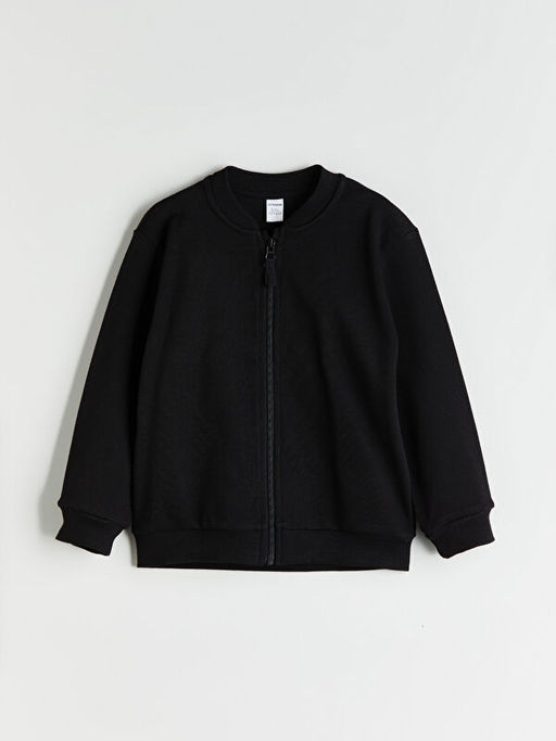 Kolej Yaka Uzun Kollu Basic Erkek ?ocuk Fermuarl? Sweatshirt