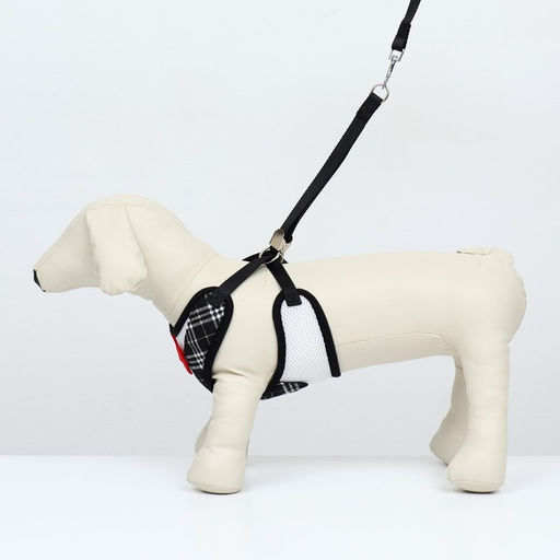 Комплект с мягкой шлейкойи бантиком Клетка, L, поводок 120 x 1,5 см, ОГ 35-50 см, чёрный 96837 - Пижон фото 2