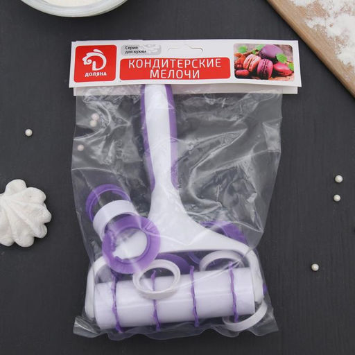 Валик для нарезки теста Доляна Лепота, 12,5?3?19 см, 4 насадки, цвет белый  фото 4