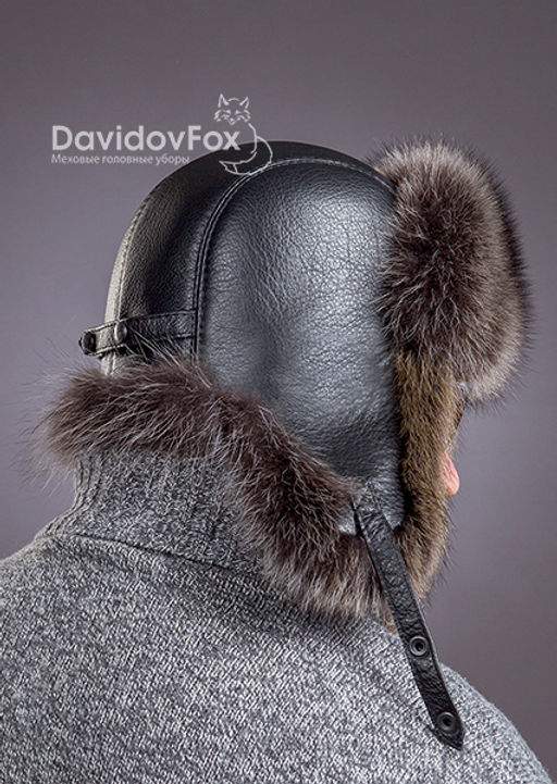 Шапка Пилот мужской енот кожа