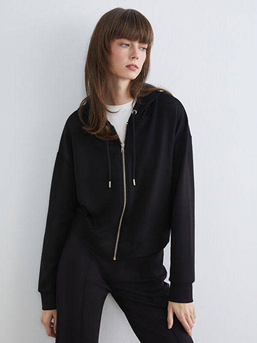 Kap??onlu Kad?n Fermuarl? Sweatshirt