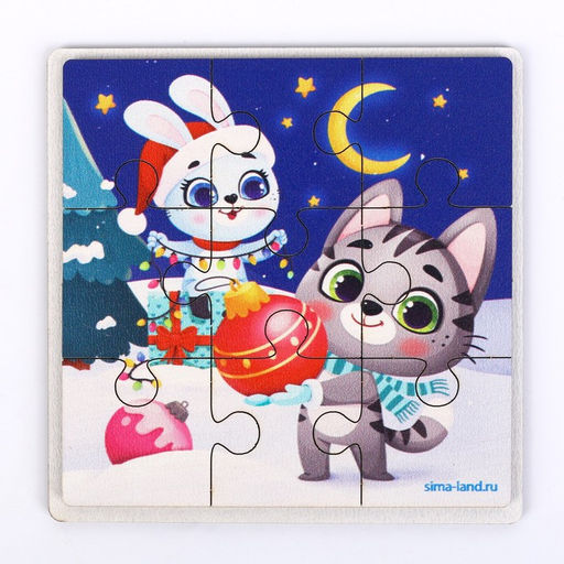 Новогодние пазлы Зайка и котик - Лесная мастерская фото 3
