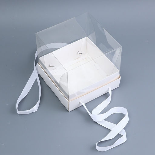 Коробка для торта с прозрачной крышкой, белая, 17×17×15 см