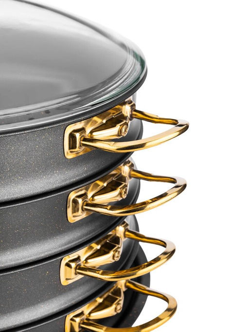 Мантоварка с крышкой стеклянной 34х10 см (8 л) с АПП, цвет: черный/золотой, арт. 4000-BK/GD-34. - D.L.K. фото 2