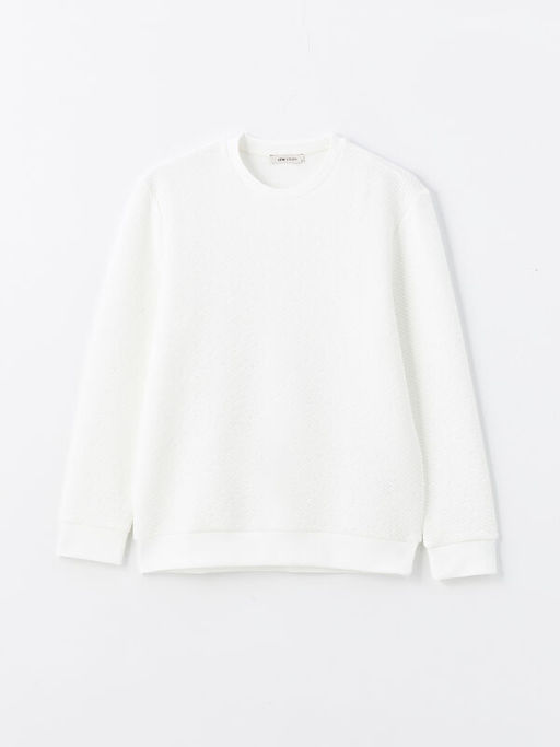 Bisiklet Yaka Uzun Kollu Erkek Dokulu Sweatshirt