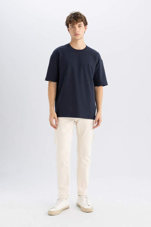 Базовая футболка свободного кроя с круглым вырезом и короткими рукавами - Defacto фото 2