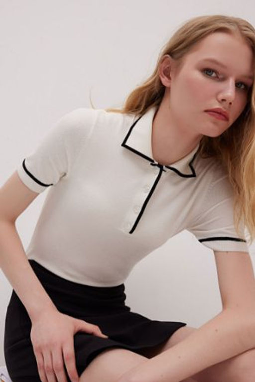 Fitted Polo Yaka K?sa Kollu Triko Tisort