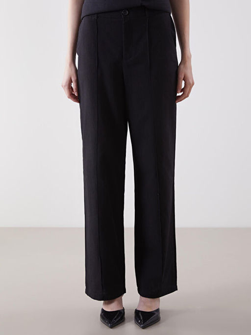 Keten Kar???ml? Kad?n Pileli Pantolon