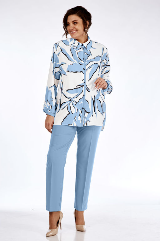 Блуза Элль стиль 2264/1а белый/голубой принт  фото 4
