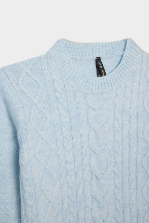 Женский плетеный трикотажный свитер обычного кроя с круглым вырезом и волосами - Defacto фото 2