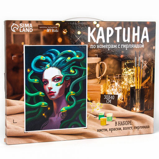 Картина по номерам на холсте с подрамником и гирляндой «Девушка и змеи», 30×40 см, набор для творчества