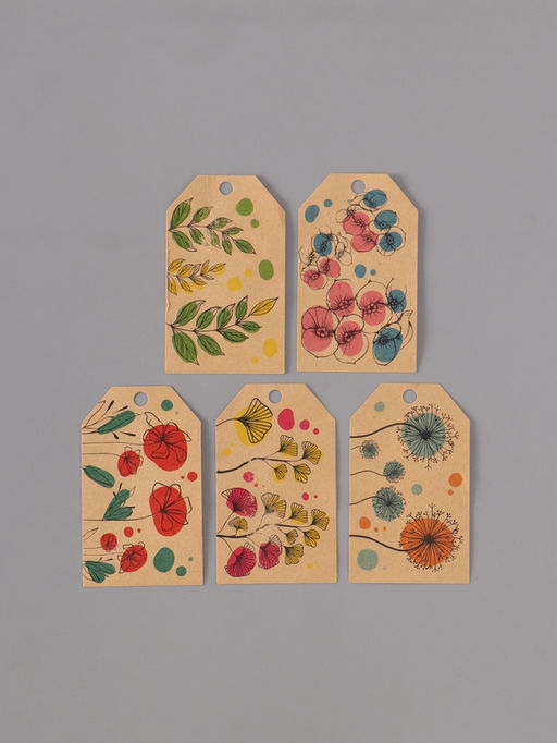 Наклейка бумага крафт Бирки. Цветы, 3?5 см 200 шт., в рулоне