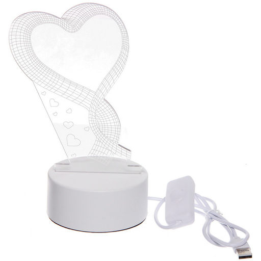 Светильник ночник "3D-HEART" на пластиковой подставке, с включателем USB
