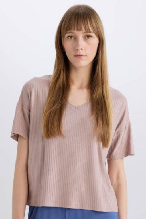 Fall in Love Regular Fit V Yaka Casual K?sa Kollu Pijama Ustu