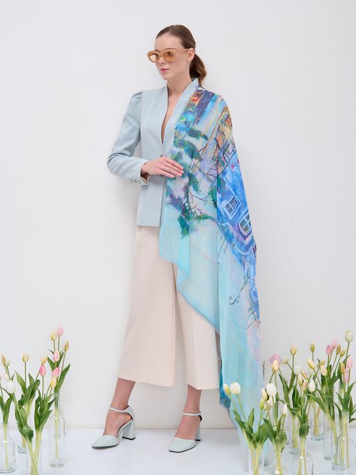 Большой, красивый двусторонний платок с рисунком в стиле арт-декои необычной текстурой ткани - Tantino фото 6