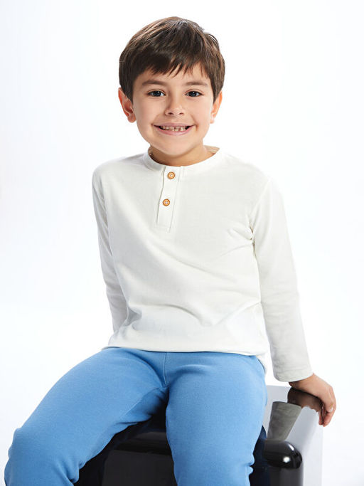 Bisiklet Yaka Uzun Kollu Bask?l? Erkek Bebek Ti??rt ve E?ofman Alt 2li Tak?m