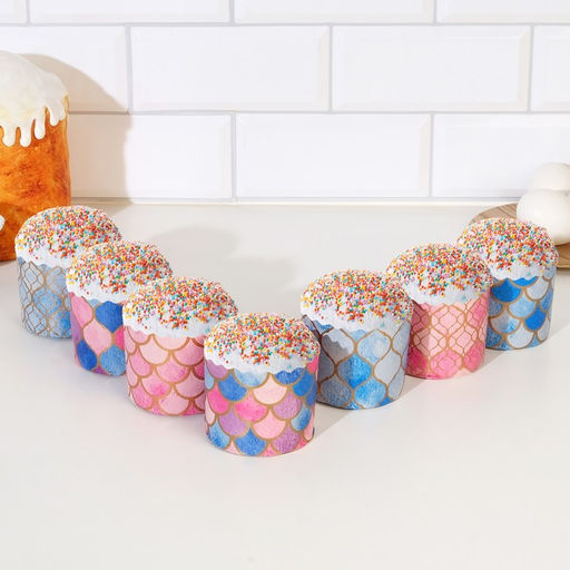 Цена за 2000 шт. Форма для выпечки кулича бумажная Деко-про «Витражи», одноразовая, 7×6 см, МИКС