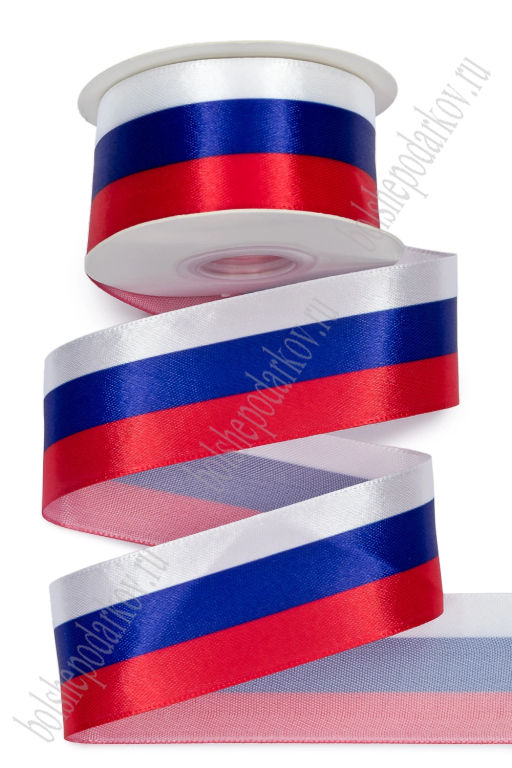 Лента атласная 4 см*20 ярд "Триколор" SF-3895