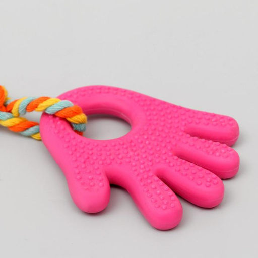 Игрушка жевательная с канатом для собак Ладошка, 10 см, розовая - Пижон фото 3