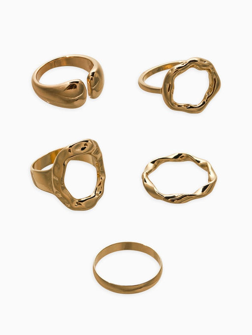 Набор колец 5 шт "Новый стиль" мятый, размер МИКС, цвет золото