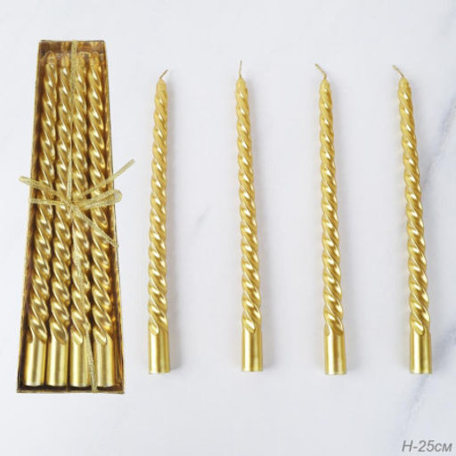 Свеча стержень 4 штуки 25 см витая глянец / LY-150 /уп 144/ золотая
