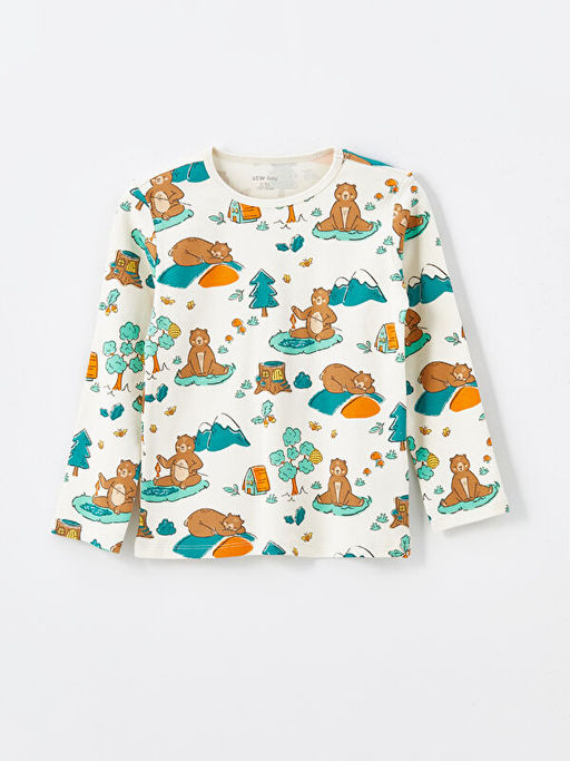 Bisiklet Yaka Uzun Kollu Bask?l? Erkek Bebek Pijama ?st