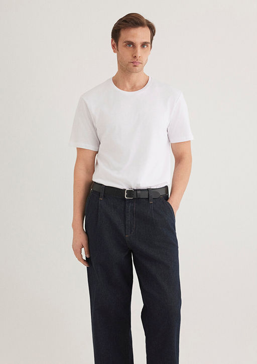 Beyaz Basic Tisort - Mavi фото 2