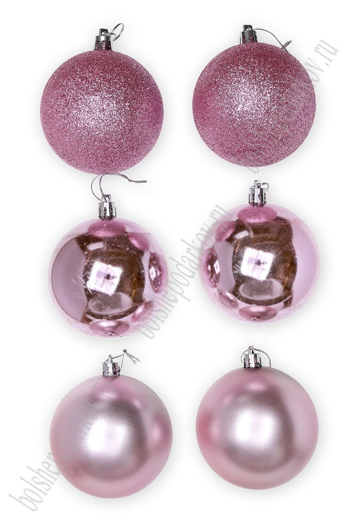 Набор новогодних шаров 8 см (12 шт) SF-7334, светло-розовый №14