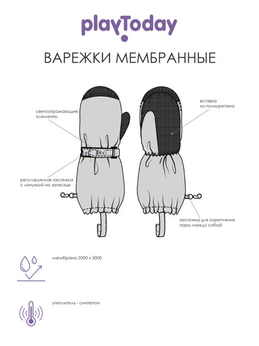 PlayToday / Варежки-краги зимние для девочки фото 2
