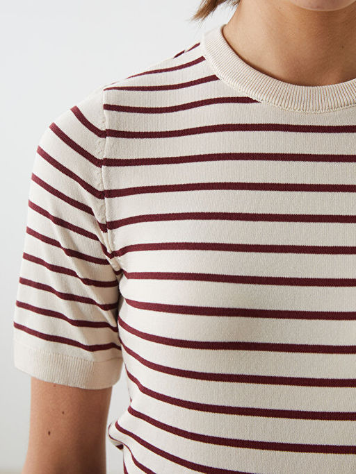 Bisiklet Yaka ?izgili Kad?n Triko Kazak