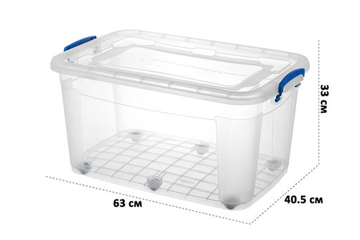 Контейнер 50 л 63*40,5*33 см Storage Box с синими ручками на колёсах (модель 376) - Elan gallery фото 2