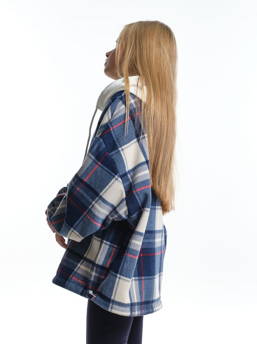 Худи оверсайз в клетку подростковое с капюшоном на меху 22-8046 синяя клетка - Mini maxi фото 9