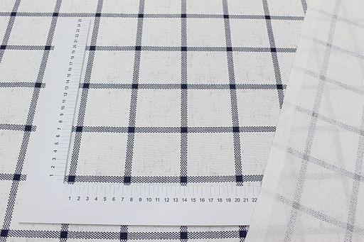 Рогожка Темная серо-синяя клетка (6.5*6.5см) на белом, ш.1.5м, хлопок-100%, 160гр/м.кв - Купава фото 4
