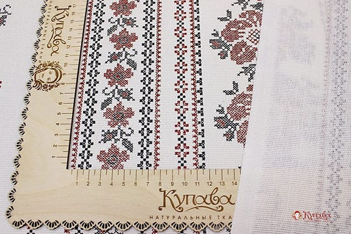 Мерный лоскут - Рогожка Вышиванка (красная на белом), ш.1.5м, хлопок-100%, 165гр/м.кв - Купава фото 3
