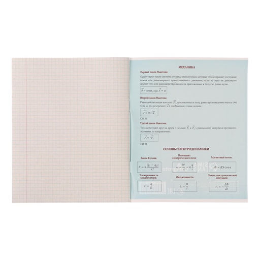 Тетрадь предметная MonoTone 36 листов в клетку Физика, со справочным материалом, обложка мелованая бумага, блок № 2, белизна 75% (серые листы) - Calligrata фото 3