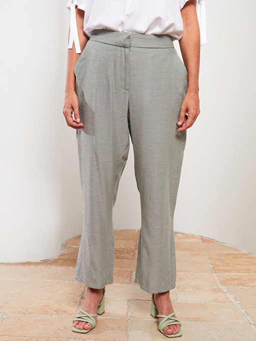 Kad?n Beli Lastikli Standart Fit D?z Pantolon