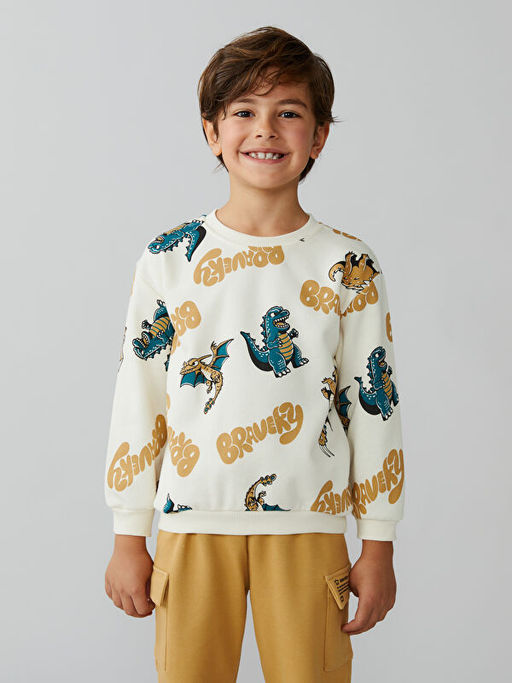 Bask?l? Erkek ?ocuk Sweatshirt