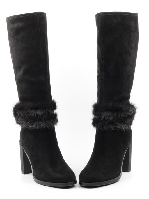 02-1686-1461MB-1 BLACK Сапоги женские (натуральная замша, натуральный мех (еврозима)) - Фабричный китай фото 12