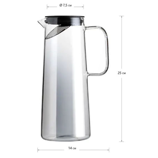 Кувшин с крышкой-ситом, стекло 1400 мл, графит  - BESTCOFFEE фото 4