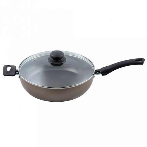 "Sandy " Сотейник с антипригарным покрытием д26см, h6,5см, s1,8мм, бакелитовая ручка, стеклянная крышка (Россия)