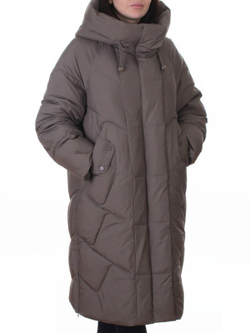 A621 GRAY/BROWN Пальто зимнее женское (200 гр. холлофайбер)