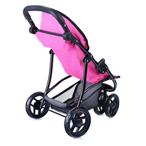 Коляска для кукол, 3-колесная, металлическая, прогулочная, с тентом, с корзиной, цвет ярко-розовый, в пакете