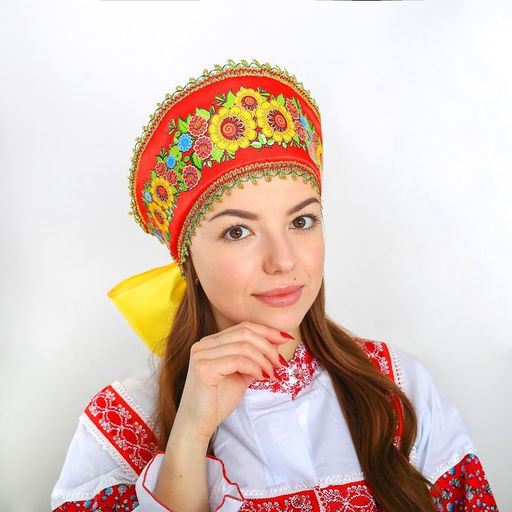 Кокошник «Фантазия с подсолнухами», на красном