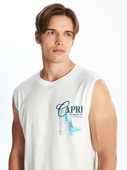 Bisiklet Yaka Bask?l? Erkek Kolsuz Ti??rt - Waikiki фото 2