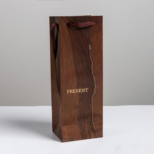 Пакет подарочный ламинированный под бутылку, упаковка, «Wood present», 13×36×10 см