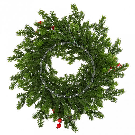 Декоративный венок "Елка с ягодой" д43см, малый, пластик, зеленый (Россия)