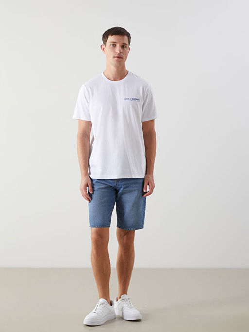 Bisiklet Yaka K?sa Kollu Bask?l? Penye Erkek Ti??rt