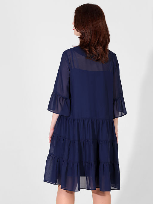 Шифоновое платье-двойка темно-синее большого размера - Almond фото 6