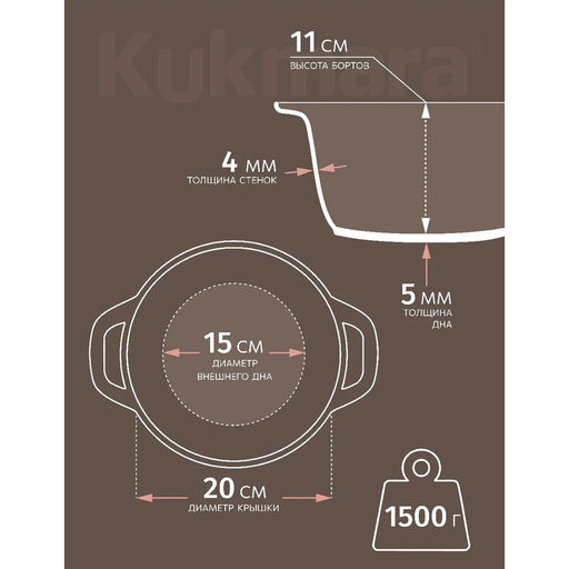 ЛА_АП_GRANIT (black) Кастрюля 2,5л со стекл крышкой, арт. кгч25а