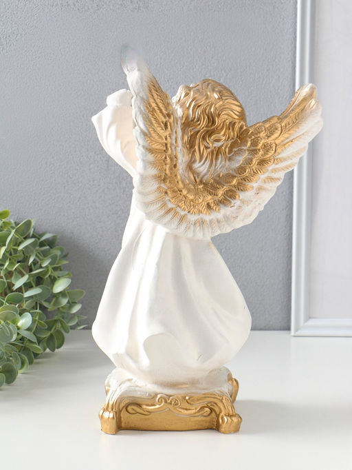 Фигура "Ангел с фонарём" белый, 34х22х15 см